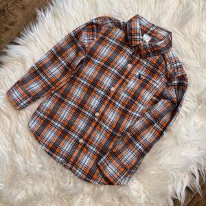 Carter’s Boys Long Sleeve Plaid Button Down Shirt Size 4T Orange Blue
